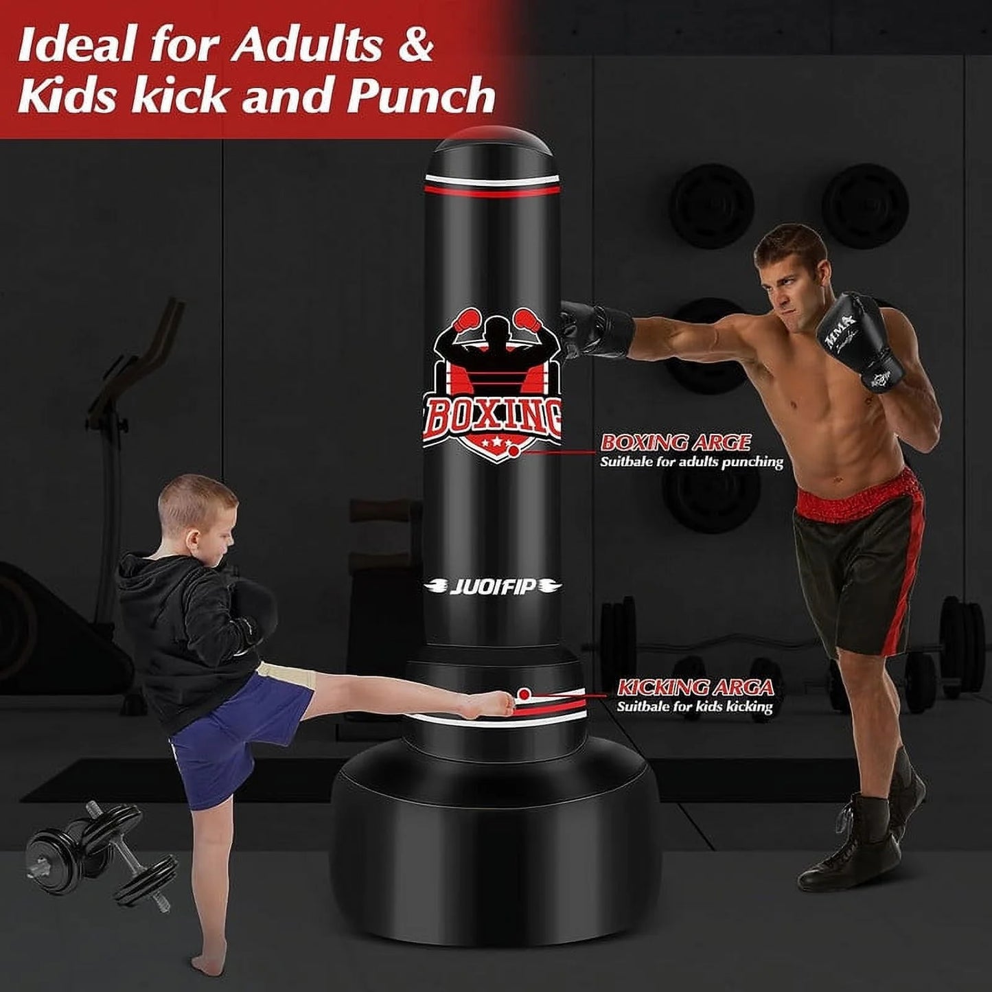 Heavy Punching Bag for Adults Teens, Heavy Bags for Boxing Freestanding with Gloves, Pump and Jump Rope, Boxing Reflex Ball for Men Training Equipment MMA Fitness Home Gym