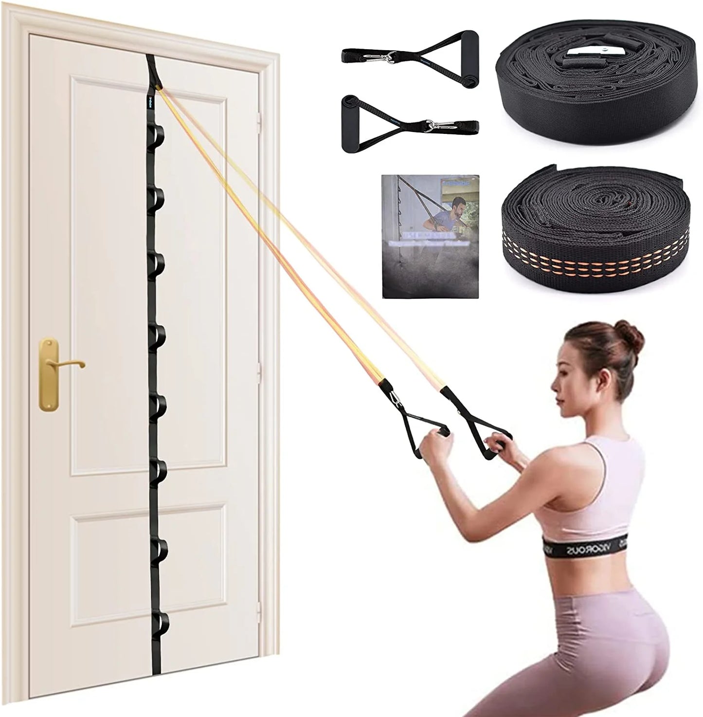 Door Anchor Strap for Resistance Bands Exercises, Multi Point Anchor Gym Attachment for Home Fitness, Portable Door Band Resistance Workout Equipment, Easy to Install, Punch-Free, Nail-Free