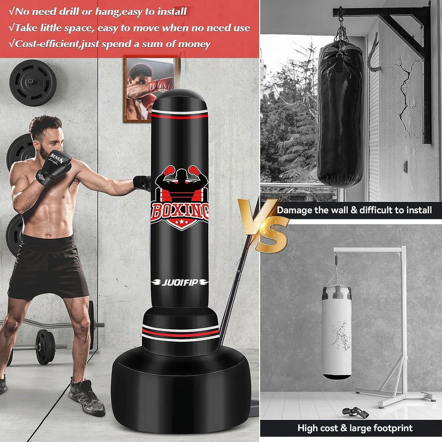 Heavy Punching Bag for Adults Teens, Heavy Bags for Boxing Freestanding with Gloves, Pump and Jump Rope, Boxing Reflex Ball for Men Training Equipment MMA Fitness Home Gym