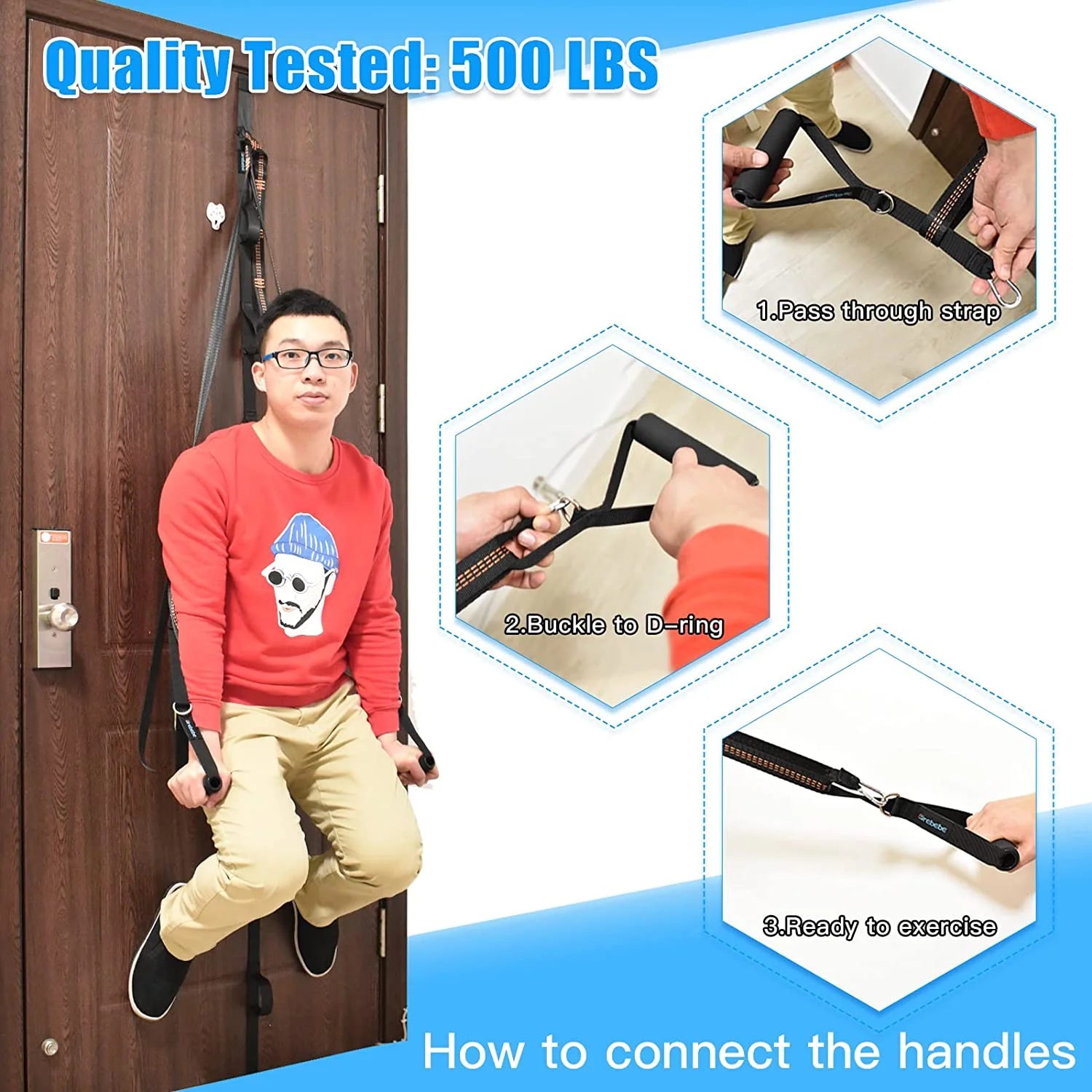 Door Anchor Strap for Resistance Bands Exercises, Multi Point Anchor Gym Attachment for Home Fitness, Portable Door Band Resistance Workout Equipment, Easy to Install, Punch-Free, Nail-Free